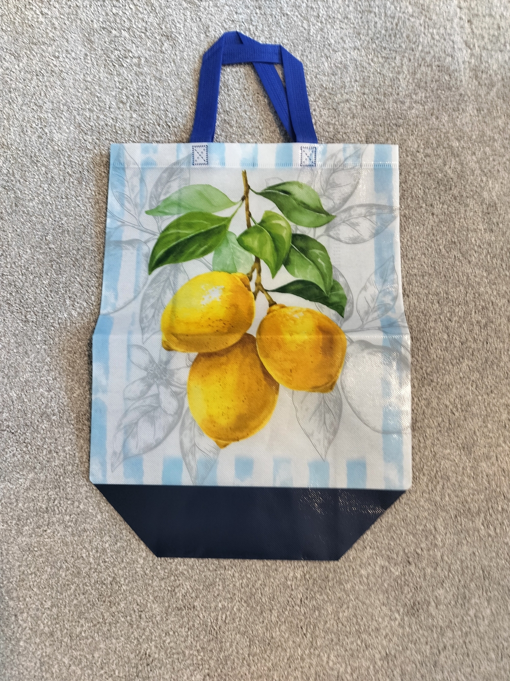 Reusable Lemon Print Tote Bag in Blue and Yellow BRAND NEW